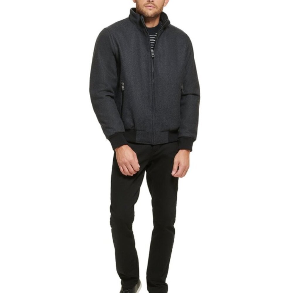 CALVIN KLEIN Men's Wool Bomber Jacket - Medium - Charcoal - NWTS